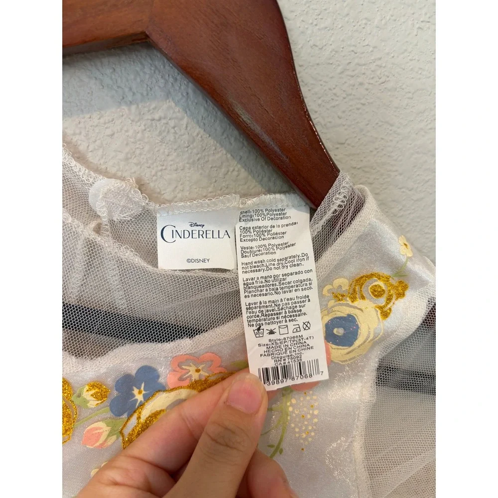 Rare Disney Live Action Cinderella Girl Floral Embroidery Costume Dress White 4T